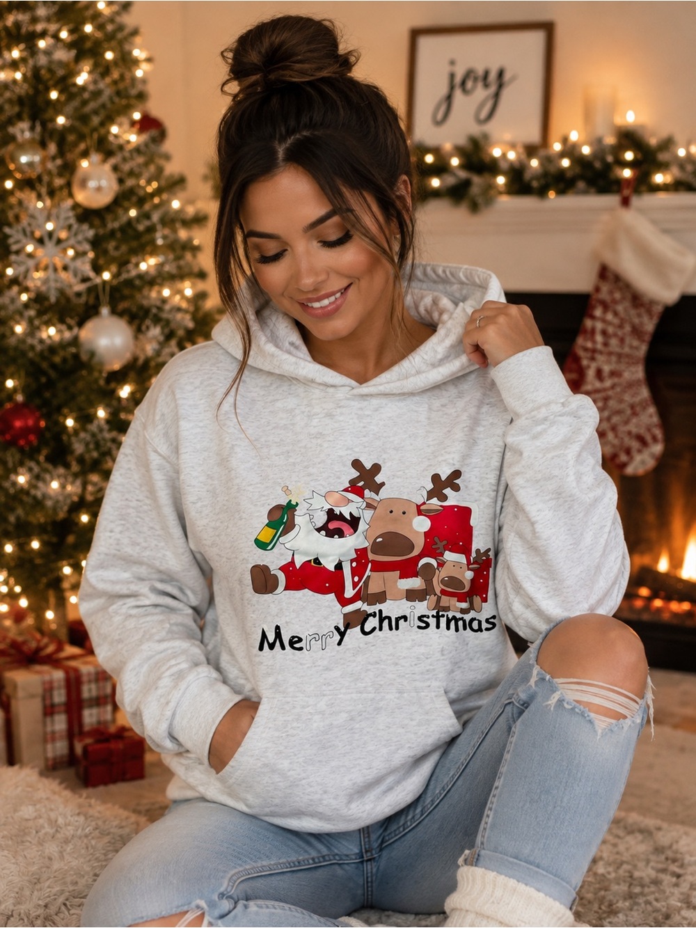 🎄 NWT Funny Christmas Hoodie – Size Medium – Cozy Holiday Pullover 🎅🦌